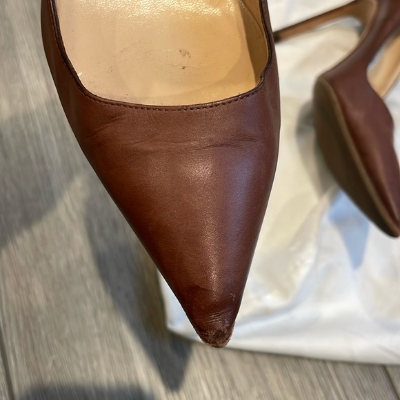 Manolo Blahnik Chocolate Brown Pointed-Toe Leather Pumps - Picture 8 of 12
